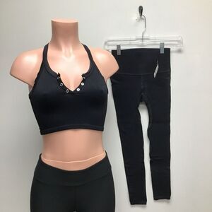 Free People 2 PC Free Throw Legging‎ Henley Crop Tank Lot Womens XS Black Ribbed